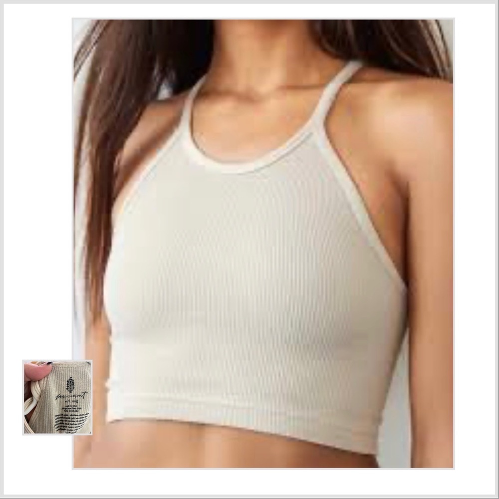 Free People NWOT Light Tan Ribbed Happiness Runs Crop Tank Top